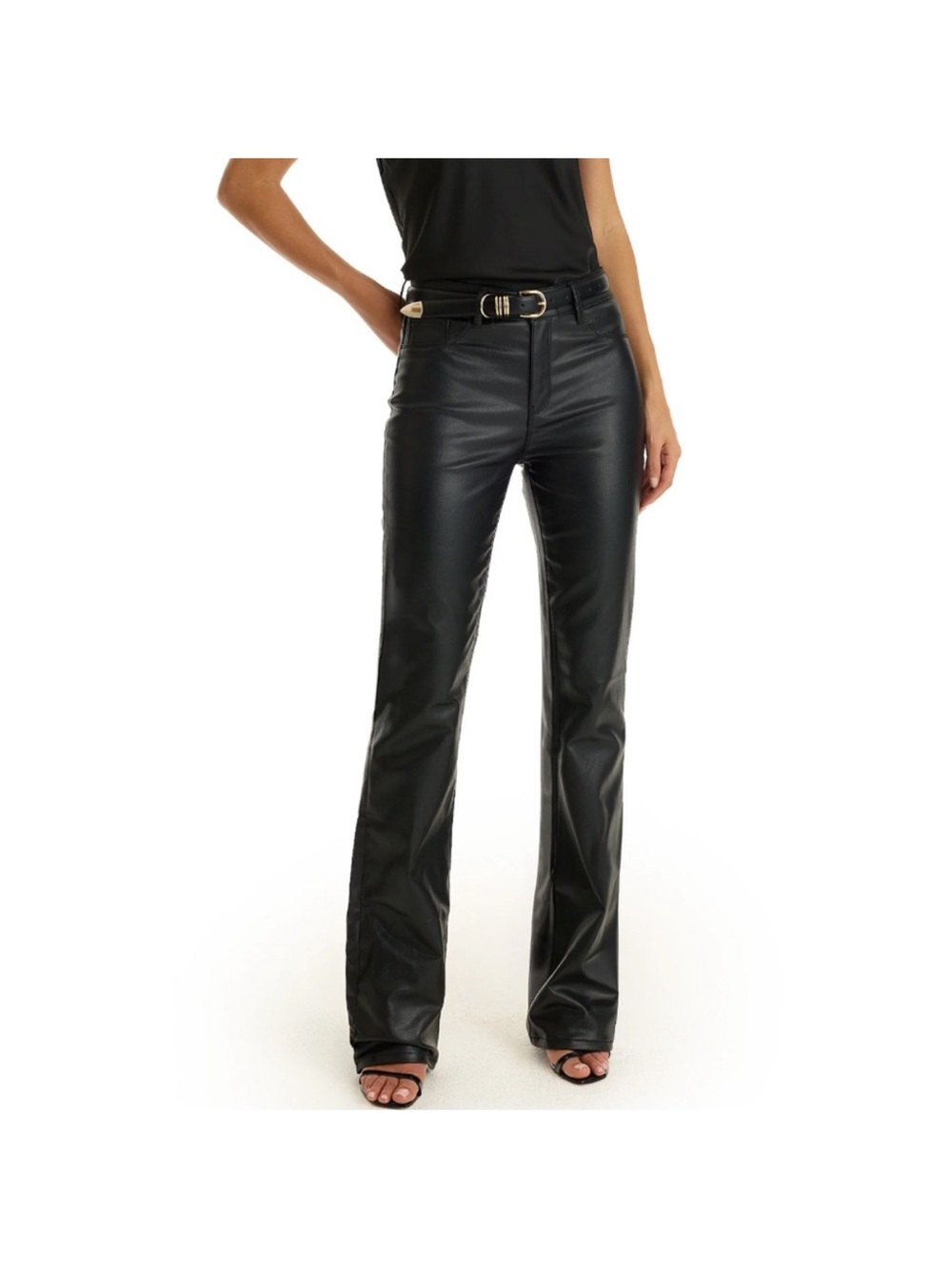 Noli Black Faux Leather Boot Cut Pants